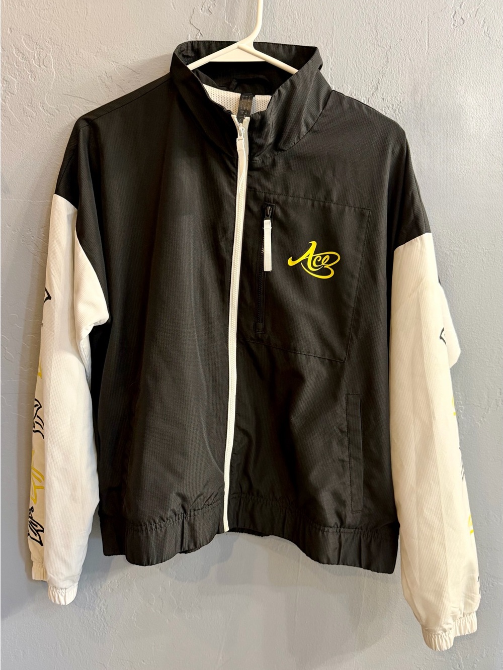 adidas Black and White Kids' Windbreaker with Yellow Accent